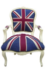 "Union Jack" baroque armchair of Louis XV style and beige wood