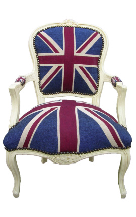 "Union Jack" baroque armchair of Louis XV style and beige wood