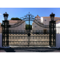 Gate for castle, baroque wrought iron gates with two doors two columns with lanterns top