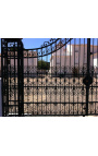 Gate for castle, baroque wrought iron gates with two doors two columns with lanterns top