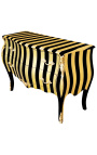 Baroque Commode Louis XV style black and gold striped with 2 drawers and gilt bronze