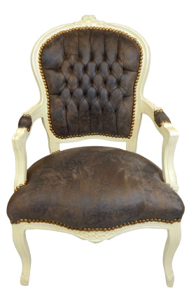 Barokke fauteuil van Louis XV stijl chocolade en beige hout