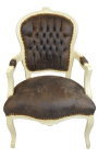 Fauteuil baroque de style Louis XV tissu chocolat et bois beige