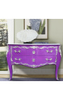 Grande commode baroque de style Louis XV mauve avec bronzes argentés