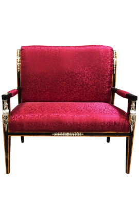 Empire-sofa met rode satine en zwart gelakt hout met brons