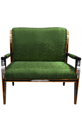 Sofá estilo Imperio tela satine verde y madera lacada negra con bronce