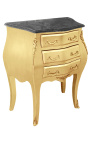 Nightstand (Bedside) baroque gold wood with black marble