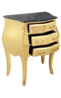 Nightstand (Bedside) baroque gold wood with black marble