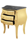 Nightstand (Bedside) baroque gold wood with black marble