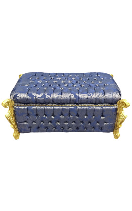 Veľká baroková lavička v štýle Ludvíka XV. modrá "Kobule" tkanina a zlaté drevo