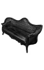 Barock Napoléon III Sofa schwarz Leder und glänzendes schwarzes Holz