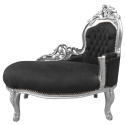 Barok chaise longue zwart fluweel met zilverhout