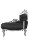 Barroco chaise longue negro terciopelo con madera de plata