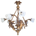 Grande lustre estilo Louis XV com angelos e 6 tulipas transparentes