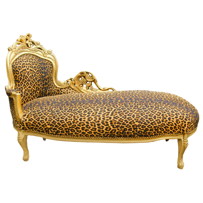 terugbetaling Herenhuis Kneden Large baroque chaise longue leopard fabric and gold wood