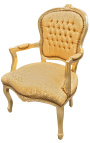 Μπαρόκ πολυθρόνα από χρυσό σατέν ύφασμα στυλ Louis XV χρυσό ξύλο
