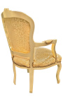 Barocker Sessel aus goldenem Satinstoff im Louis-XV-Stil, goldenes Holz