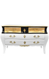 Grande commode baroque de style Louis XV laqué blanc et noir