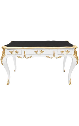 Große Schreibtisch Barock Louis XV Stil mit 3 Schubladen, weiß, gold Bronzen