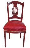 Silla de Harp estilo Luis XVI con tela de satén rojo y color de madera de caoba teinada