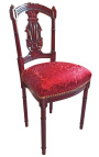 Harfová stolička štýlu Louis XVI s červenou saténovou tkaninou a mahogánovou farbou dreva