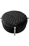 Big baroque round bench trunk Louis XV style black velvet fabric with rhinestones and silver wood