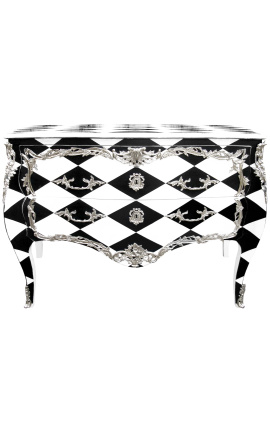 Gran vestidor barroco Louis XV estilo "Checkerboard" blanco y negro