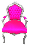 Fauteuil Barok Rococo stijl roze fuchsia fluweel en verzilverd hout