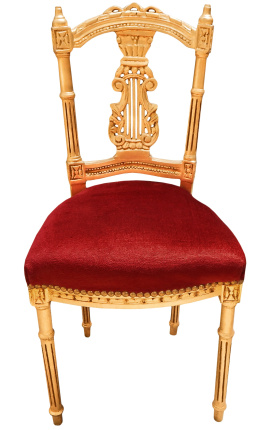 Harfová stolička s burgundským sametom a zlatým drevom