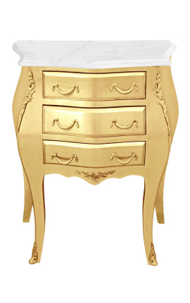 Nočný stolík (Pri posteli) barokné zlaté drevo s bielym mramorom