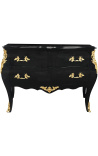 Commode baroque de style Louis XV noire avec 2 tiroirs et bronzes dorés