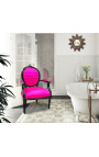 Fauteuil baroque de style Louis XVI velours fuchsia et bois noir