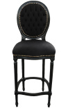 Chaise de bar de style Louis XVI, tissu velours noir et bois noir