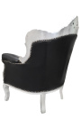 Fauteuil "princier" de style Baroque simili cuir noir et bois argent