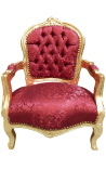 Baroque armchair for child red satine and gold wood