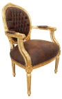 Fauteuil baroque de style Louis XVI chocolat et bois doré