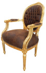 Barokke fauteuil Lodewijk XVI-stijl medaillon chocolade en goud hout