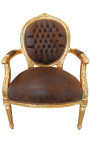 Barokke fauteuil Lodewijk XVI-stijl medaillon chocolade en goud hout