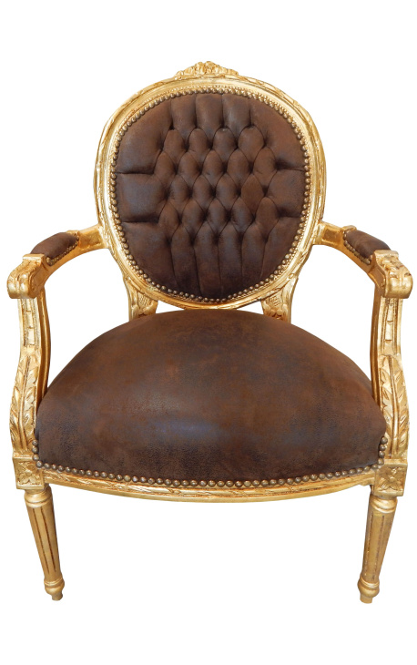 Barocker Sessel im Louis XVI-Stil, Medaillon aus Schokolade und Goldholz