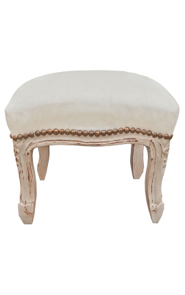 Fußstütze Louis XV Stil beige Samtstoff und beige patiniertes Holz