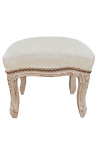 Footrest Louis XV Style beige velvet fabric and beige patinated wood