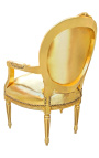 Fauteuil baroque de style Louis XVI simili cuir doré et bois doré