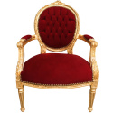 Fauteuil Louis XVI de style baroque velours bordeaux et bois doré