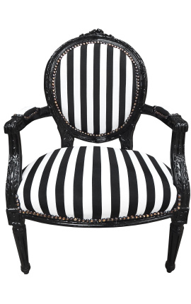 Sillón barroco Louis XVI madera negra y blanca rayada y negra