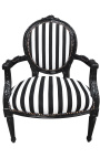 Baroque armchair Louis XVI black and white striped and black wood