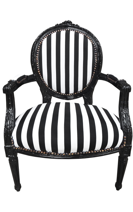 Sillón barroco Luis XVI madera negra y blanca rayada y negra