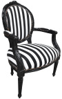 Fauteuil baroque de style Louis XVI rayé noir et blanc et bois noir