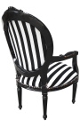 Baroque armchair Louis XVI black and white striped and black wood