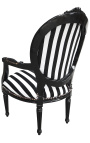 Fauteuil baroque de style Louis XVI rayé noir et blanc et bois noir