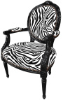 Poltrona barocca in stile Luigi XVI zebra e legno nero